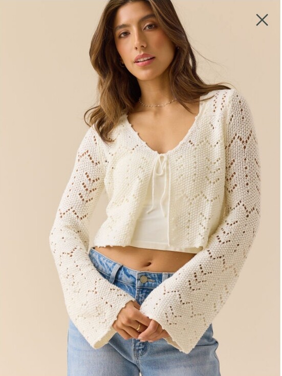 Altar'd State Sweaters - Altar'd State Leilani Tie Front Crochet Cardigan NWT Small Cream Boho Cottage